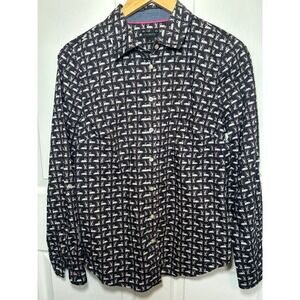 Talbots Women's Swan Print Long Sleeve Button Down Shirt Size 10‎